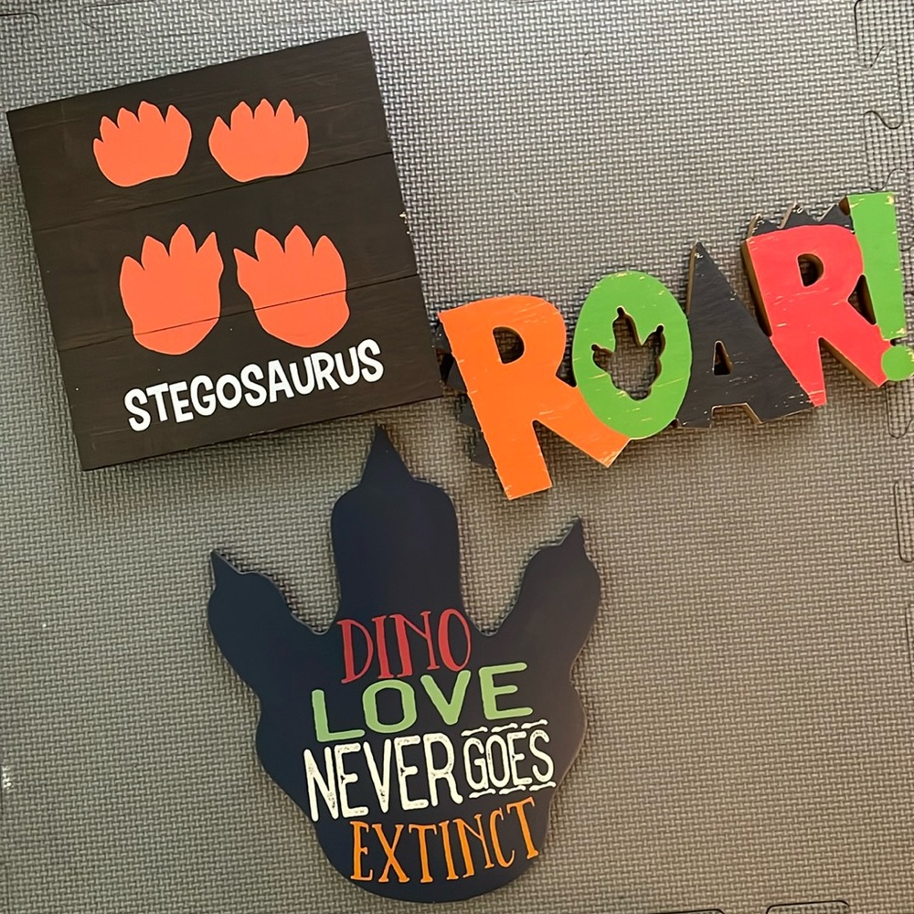 Wooden nursery dinosaur signs